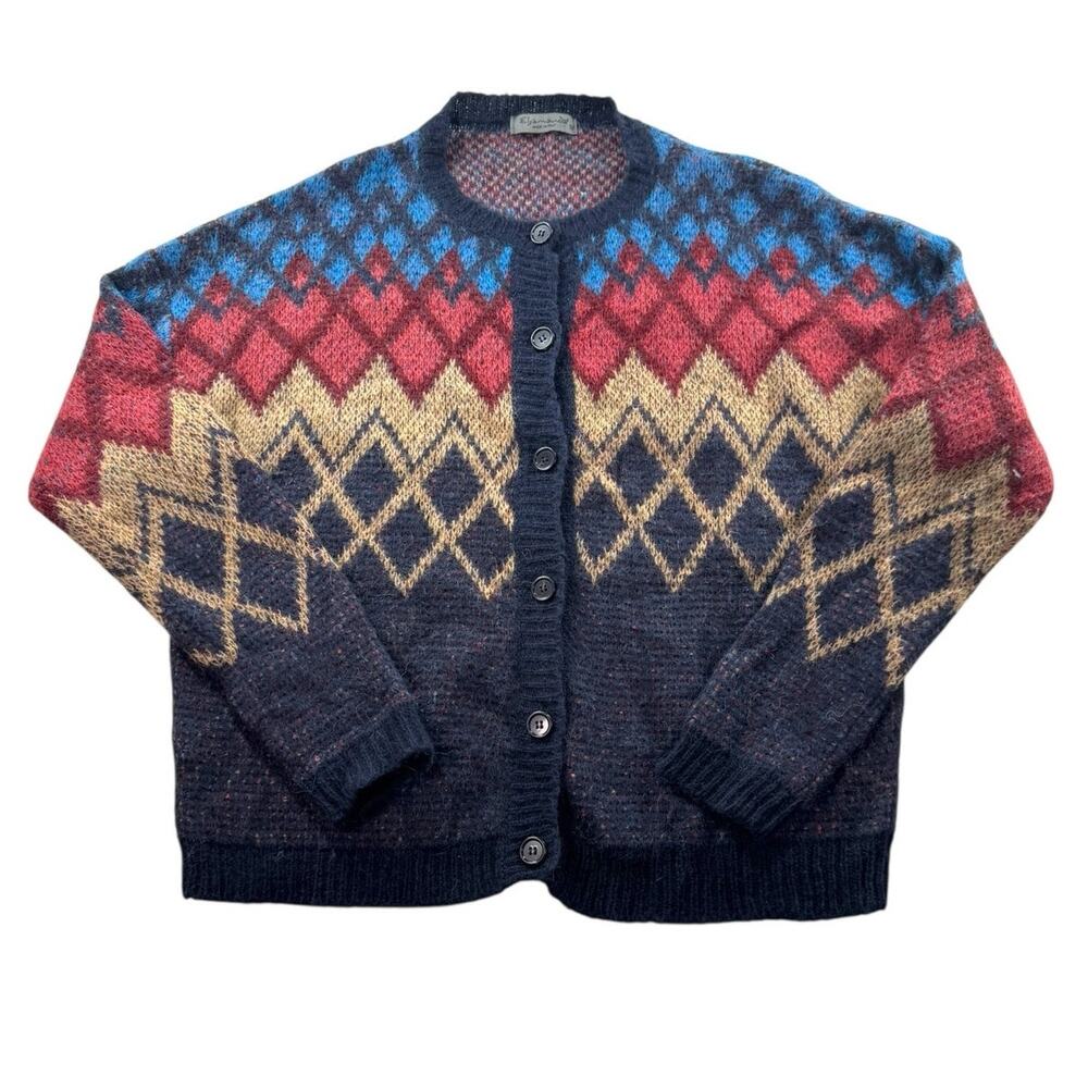 Elsamanda Mohair Alpaca Blend Cardigan M Argyle Long Sleeve Cottagcore Academia